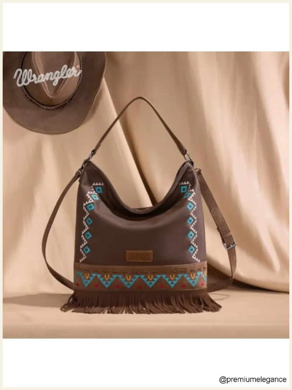Faux Leather Embroidered Aztec Fringe Hobo Shoulder Bag Crossbody
